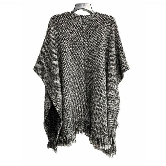Bryn Walker Virginia Wool Blend tweed Fringed Poncho - Picture 6 of 11